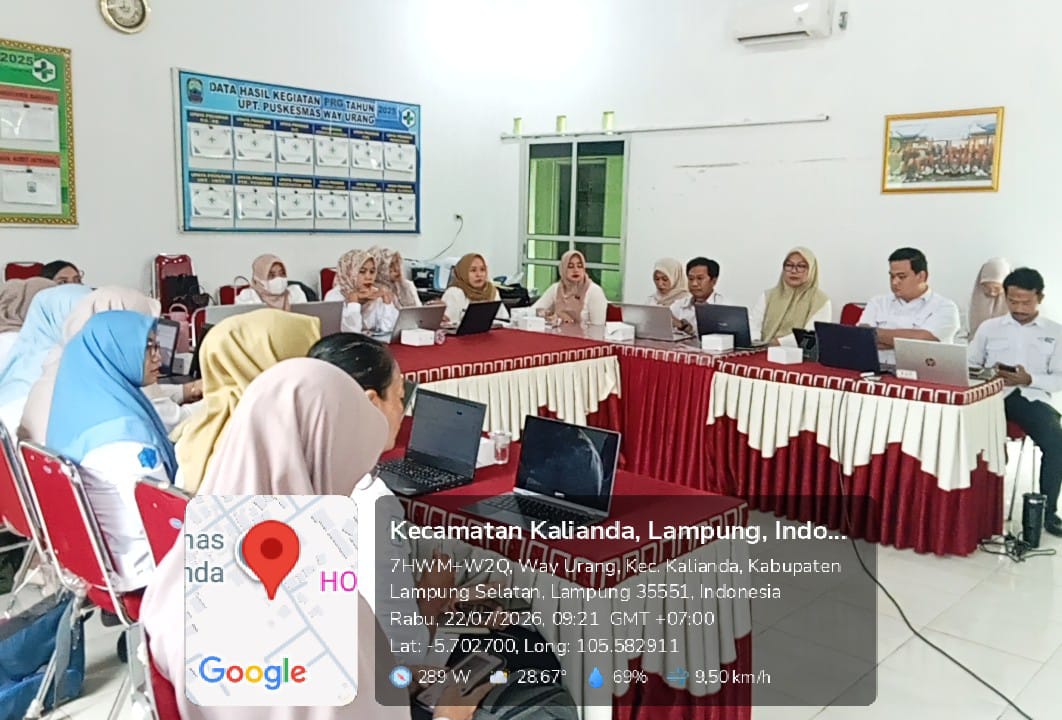 kegiatan Validasi SISMAL (Sistem Informasi Malaria) Semester 1 Tahun 2026 yang diselenggarakan di Aula UPTD Puskesmas Way Urang. Acara ini dihadiri oleh para pengelola program penanggulangan malaria se-Kabupaten Lampung S